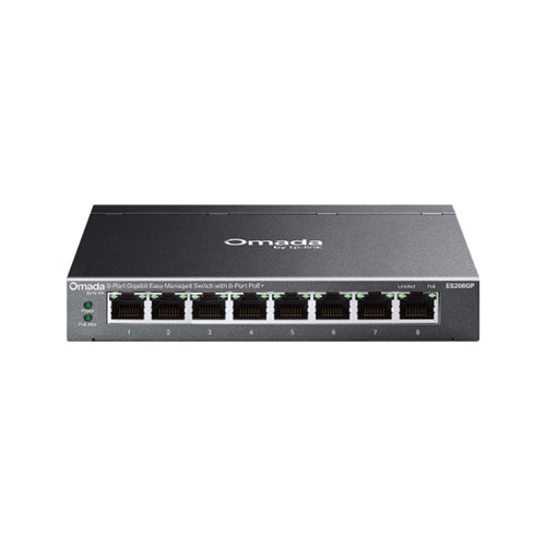 TP-Link Omada ES208GP network switch Managed L2 Gigabit Ethernet (10/100/1000) Power over Ethernet (PoE) DIN rail Black
