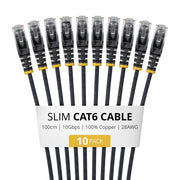 StarTech.com 1m Black Slim CAT6 Cable, 10 Pack, Snagless, 100W PoE, UTP, LSZH, 28AWG Pure Bare Copper Wire, Slim RJ45 Network Patch Cord w/Strain Reliefs, Individually Tested