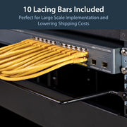 StarTech.com 10-Pack Horizontal Lacing Bar with 4in (10.2cm) Offset at 75 Degrees, Server Rack Cable Management, 19" Network Rack-Mount Cord Organizer