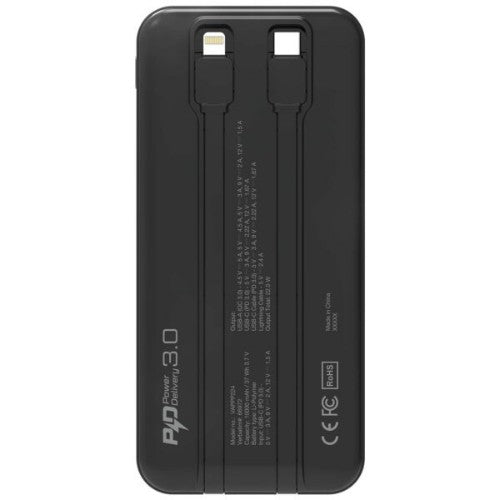 Verbatim 10000mAh PD 3.0 & QC 3.0 Power Pack with embedded cables Lithium Polymer (LiPo) Black