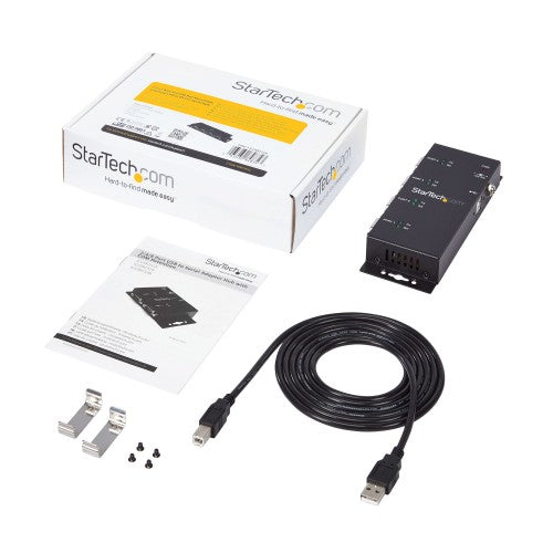 StarTech.com 4 Port USB to DB9 RS232 Serial Adapter Hub – Industrial DIN Rail and Wall Mountable - TAA