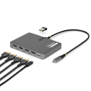 StarTech.com USB-C to Quad-Monitor Workstation Adapter, 4K 60Hz HDMI, 140W PD Passthrough for Laptop Charging, USB Port for Wireless Keyboard / Mouse, TAA