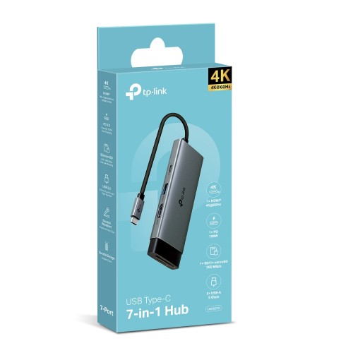 TP-Link UH7021C interface hub USB Type-C 5000 Mbit/s Aluminium, Black