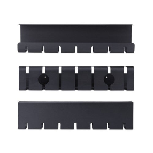 StarTech.com 2-Pack Under Desk Cable Management Tray, 42" Long (21" Per Tray), Metal Slotted Style Cable Organizer, Screw-On Install, Power Bar Holder, Black, TAA