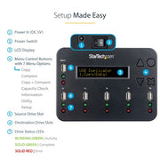 StarTech.com Standalone 1 to 5 USB Thumb Drive Duplicator and Eraser, Multiple USB Flash Drive Copier, System and File and Whole-Drive Copy at1.5 GB/min, Single and 3-Pass Erase, LCD Display - TAA