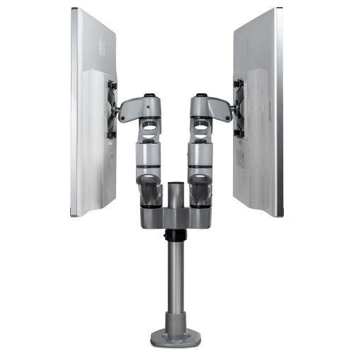 StarTech.com Desk Mount Dual Monitor Arm - Premium Articulating Monitor Arm - up to 27" (17.6lb/8kg) VESA Mount Displays - Height Adjustable Monitor Mount - Rotate/Tilt/Swivel - Clamp/Grommet - Silver - TAA