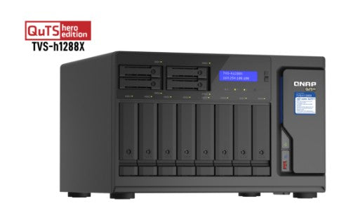 QNAP TVS-h1288X NAS Tower Intel® Xeon® W-1250 16 GB DDR4 0 TB QuTS hero Black