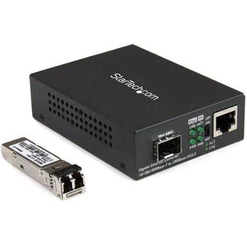StarTech.com Multi-Mode (MM) LC Fiber Media Converter for 10/100/1000 Networks, Standalone Gigabit Ethernet to LC Converter, SFP Transceiver Included, 850nm, 550m - TAA