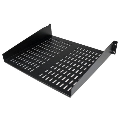 StarTech.com 2U Server Rack Shelf - Universal Vented Rack Mount Cantilever Tray for 19" Network Equipment Rack & Cabinet - Heavy Duty Steel - Weight Capacity 50lb/23kg - 16" Deep Shelf, Black - TAA