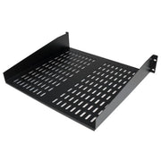 StarTech.com 2U Server Rack Shelf - Universal Vented Rack Mount Cantilever Tray for 19" Network Equipment Rack & Cabinet - Heavy Duty Steel - Weight Capacity 50lb/23kg - 16" Deep Shelf, Black - TAA