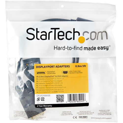 StarTech.com 3ft (91cm) DisplayPort to VGA Cable - Active DisplayPort to VGA Adapter Cable - 1080p Video - DP to VGA Monitor Cable - DP 1.2 to VGA Converter - Latching DP Connector