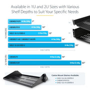 StarTech.com 2U Server Rack Shelf - Universal Vented Rack Mount Cantilever Tray for 19" Network Equipment Rack & Cabinet - Heavy Duty Steel - Weight Capacity 50lb/23kg - 16" Deep Shelf, Black - TAA