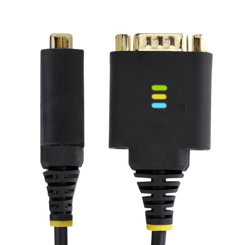 StarTech.com 1ft (30cm) USB to Serial Adapter Cable, COM Retention, Interchangeable Nuts/Screws, USB-A to DB9 RS232, FTDI IC, ESD Protection, Windows/macOS/Linux