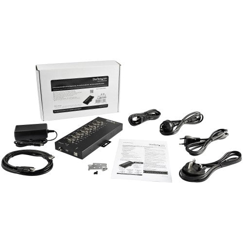 StarTech.com 8 Port Serial Hub USB to RS232/RS485/RS422 Adapter - Industrial USB 2.0 to DB9 Serial Converter Hub - IP30 Rated - Din Rail Mountable Metal Serial Hub - 15kV ESD Protection - TAA