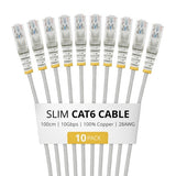 StarTech.com 1m Gray Slim CAT6 Cable, 10 Pack, Snagless, 100W PoE, UTP, LSZH, 28AWG Pure Bare Copper Wire, Slim RJ45 Network Patch Cord w/Strain Reliefs, Individually Tested