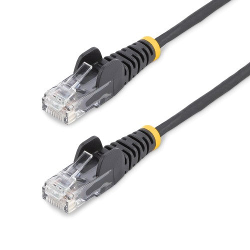 StarTech.com 15m Black Slim CAT6 Ethernet Cable, Snagless, 100W PoE, UTP, LSZH, 28AWG Pure Bare Copper Wire, Slim RJ45 Network Patch Cord w/Strain Reliefs, Individually Tested