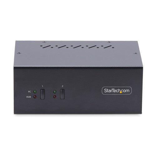 StarTech.com 2-Port Dual-Monitor DisplayPort KVM Switch, 4K 60Hz, 2x USB 5Gbps Hub Ports, 2x USB 2.0 HID Ports, Hotkey and Push-Button Switching, TAA Compliant - 3.5mm Audio, HDCP
