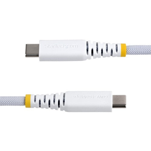 StarTech.com 1m (3ft) White USB-C Charging Cable, 60W (3A) PD, Dual-Layer Braided Nylon/TPE Jacket, Rugged USB C Charging Cord, USB 2.0 Laptop Charger Cable