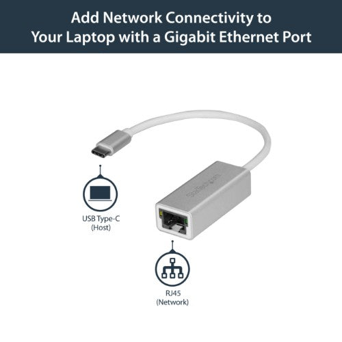 StarTech.com USB-C to Gigabit Ethernet Adapter, Aluminum, Thunderbolt 3 / 4 Compatible, USB Type C Network Adapter