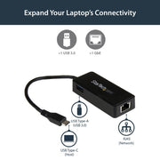 StarTech.com USB-C to Gigabit Network Adapter with Extra USB 3.0 Port - Black