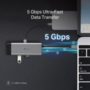 TP-Link UH7021C interface hub USB Type-C 5000 Mbit/s Aluminium, Black
