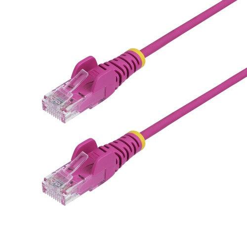 StarTech.com 2.5m Pink Slim CAT6 Ethernet Cable, Snagless, 100W PoE, UTP, LSZH, 28AWG Pure Bare Copper Wire, Slim RJ45 Network Patch Cord w/Strain Reliefs, Individually Tested
