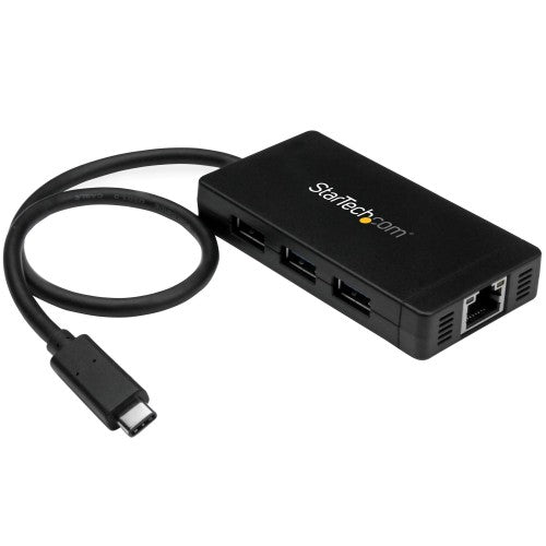 StarTech.com 3-Port USB-C Hub with Gigabit Ethernet - USB-C to 3x USB-A - USB 3.0 (5Gbps) - Includes Power Adapter - TAA