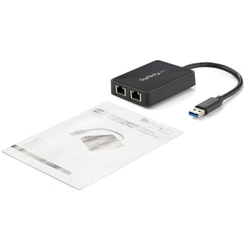 StarTech.com USB 3.0 to Dual Port Gigabit Ethernet Adapter w/ USB Port, 10/100/1000 Mbps, USB Gigabit LAN Network NIC Adapter