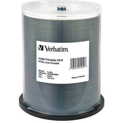 Verbatim CD-R 80MIN 700MB 52X White Inkjet Printable, Hub Printable 100pk Spindle 100 pc(s)