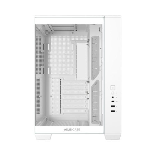 ASUS A32 White ATX dual-chamber case with panoramic design supporting up to 420mm graphics cards in length 360mm radiators and CPU air coolers up to 165mm in height