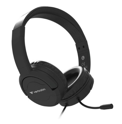 Verbatim Active Noise Cancelling Headset with Noise Cancelling Mic Wired Head-band Calls/Music Black