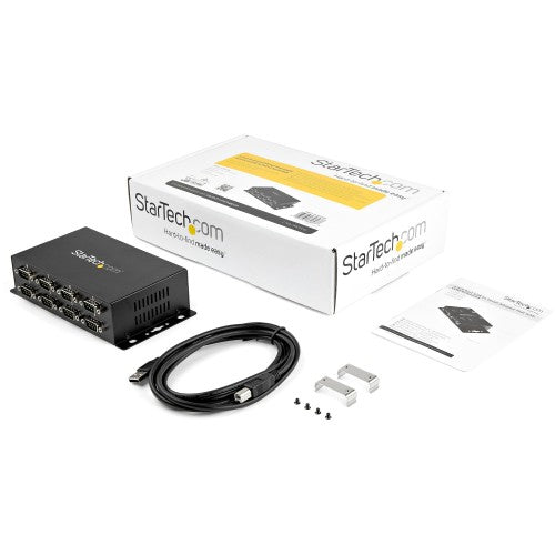 StarTech.com 8 Port USB to DB9 RS232 Serial Adapter Hub – Industrial DIN Rail and Wall Mountable - TAA