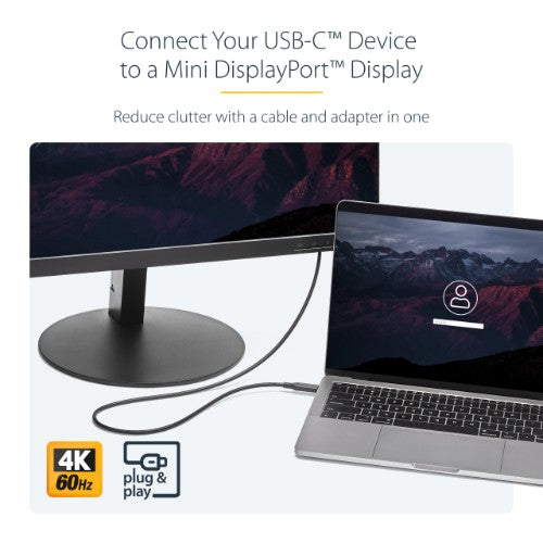 StarTech.com 3.3 ft (1m) USB-C to Mini DisplayPort Cable - 4K 60Hz - Black