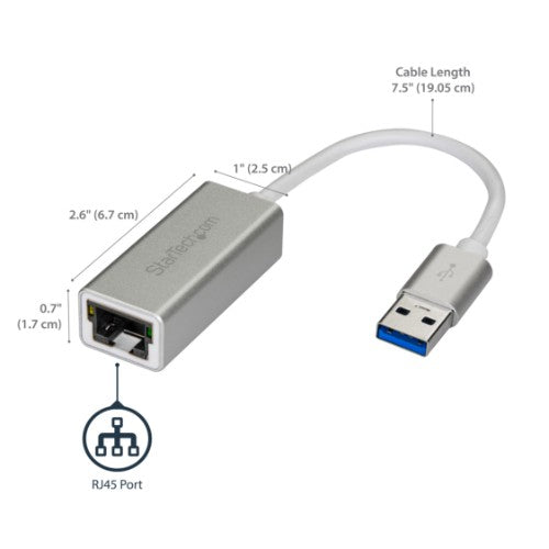 StarTech.com USB 3.0 to Gigabit Network Adapter, Silver, Sleek Aluminum Design for MacBook, Chromebook or Tablet, Native Driver Support