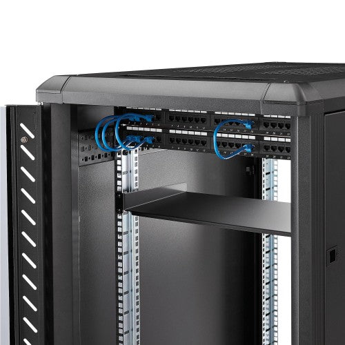 StarTech.com 1U Fixed Server Rack Mount Shelf - 10in Deep Steel Universal Cantilever Tray for 19" AV/ Network Equipment Rack - Heavy Duty Steel - Weight Capacity 44lbs/20kg, Black