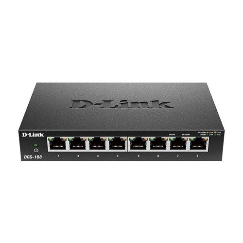 D-Link DGS-108 network switch Unmanaged L2 Gigabit Ethernet (10/100/1000) Desktop Black