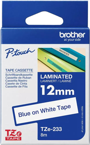 Brother TZE-233 label-making tape Blue on white