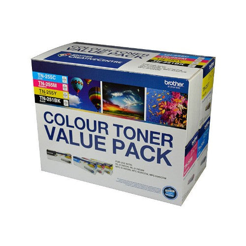 Brother N8AE00003 Value Pack includes 1x TN-251BK, 1x TN-255C, 1x TN-255M, 1x TN-255Y