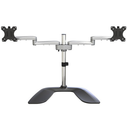 StarTech.com Dual Monitor Stand - Ergonomic Desktop Monitor Stand for up to 32" (17.6lb/8kg) VESA Displays - Free-Standing Articulating Universal Computer Monitor Mount - Adjustable Height - Silver