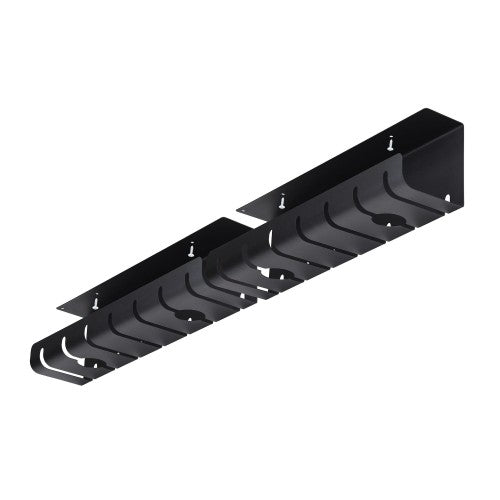 StarTech.com 2-Pack Under Desk Cable Management Tray, 42" Long (21" Per Tray), Metal Slotted Style Cable Organizer, Screw-On Install, Power Bar Holder, Black, TAA