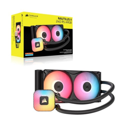 Corsair NAUTILUS II 240 RS ARGB Liquid CPU Cooler - Black, 240mm Radiator, FlowDrive 2S Pump, 24 RGB LEDs, PWM, Zero RPM Mode, 5Yr Wty