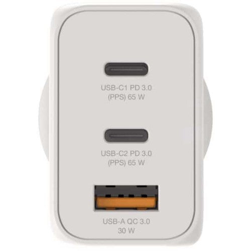 Verbatim 65W 3-Port GaN Wall Charger Universal White AC Fast charging Indoor