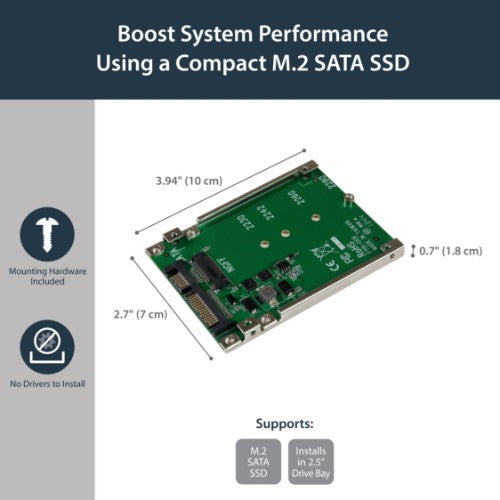 StarTech.com M.2 SATA SSD to 2.5in SATA Adapter, M.2 NGFF to SATA Converter, Open-Frame Bracket, 7mm High, M2 Hard Drive Adapter - Not Compatible with NVMe - TAA