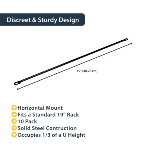 StarTech.com 10-Pack Horizontal Lacing Bar, Server Rack Cable Management, 19" Network Rack-Mount Cord Organizer, TAA