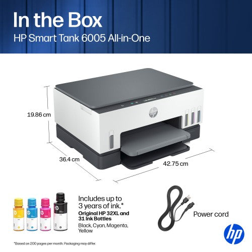 HP Smart Tank 6005 Wireless All-in-One Color Printer, Copier, Scanner