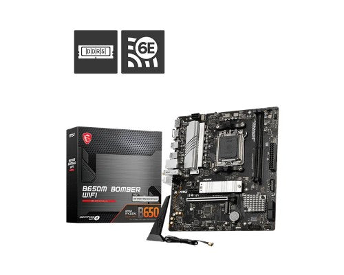 MSI B650M BOMBER WIFI AMD AM5 MATX Motherboard, 2x DDR5 ~128GB, 1x PCI-E x16, 2x M.2, 4x SATA,  6x USB 2.0