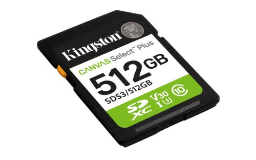 Kingston Technology 512GB SDXC Canvas Select Plus Gen3 150MB/s C10 UHS-I U3 V30