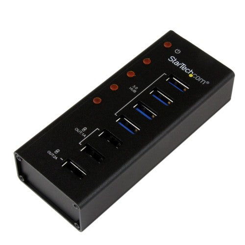 StarTech.com 4 Port USB 3.0 Hub (5Gbps) plus 3 Dedicated USB Charging Ports (2 x 1A & 1 x 2A) - Wall Mountable Metal Enclosure
