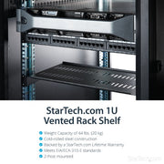 StarTech.com 1U Server Rack Shelf - Universal Vented Rack Mount Cantilever Tray for 19" Network Equipment Rack & Cabinet - Heavy Duty Steel - Weight Capacity 44lb/20kg - 10" Deep Shelf, Black
