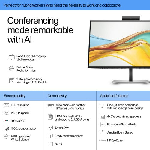 HP Series 5 Pro 23.8 inch FHD USB-C Conferencing Monitor - 524pm